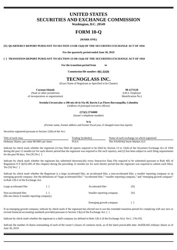 Thumbnail Tecnoglass Quarterly Report 2019-q2