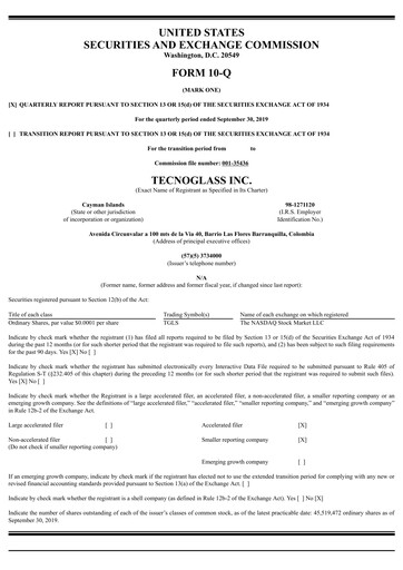 Thumbnail Tecnoglass Quarterly Report 2019-q3