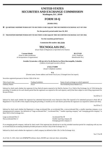Thumbnail Tecnoglass Quarterly Report 2021-q2