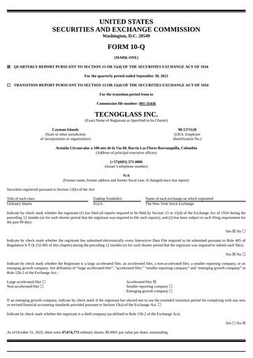 Thumbnail Tecnoglass Quarterly Report 2022-q3