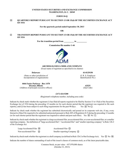 Vorschaubild Archer Daniels Midland (ADM)
 Quartalsbericht 2013-q3
