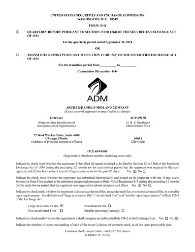 Vorschaubild Archer Daniels Midland (ADM)
 Quartalsbericht 2014-q3