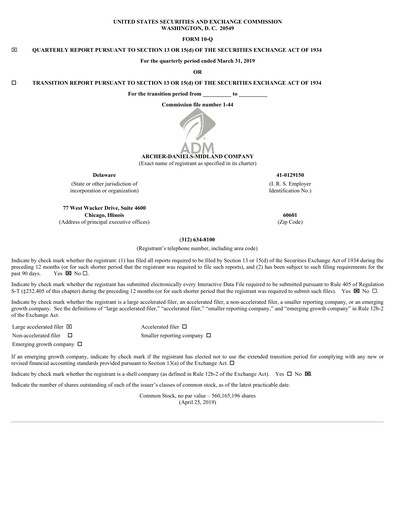 Vorschaubild Archer Daniels Midland (ADM)
 Quartalsbericht 2019-q1