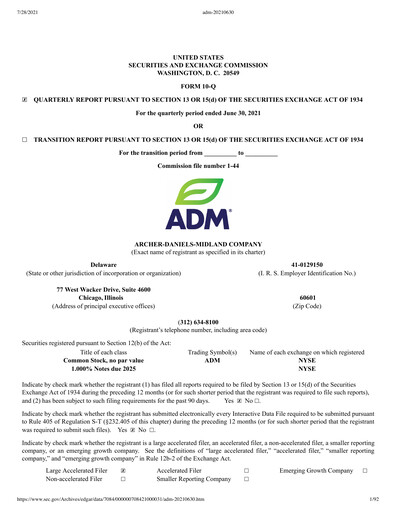 Vorschaubild Archer Daniels Midland (ADM)
 Quartalsbericht 2021-q2
