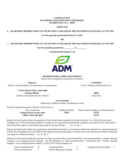 Vorschaubild Archer Daniels Midland (ADM)
 Quartalsbericht 2022-q1