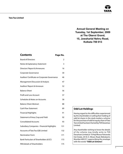Miniature Tata Consumer Products
 Rapport annuel 2008-2009