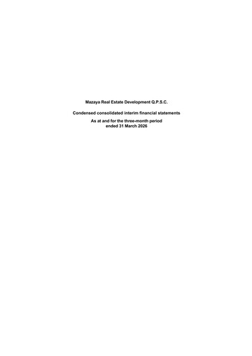 Thumbnail Mazaya Real Estate Development Q.P.S.C. Quarterly Report 2026-q1