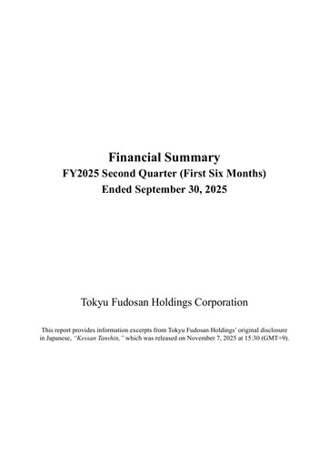 Thumbnail Tokyu Fudosan Holdings Half-year Report 2025-h1