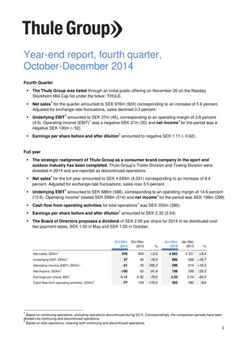 Miniature Thule Group AB Rapport trimestriel 2014-q4