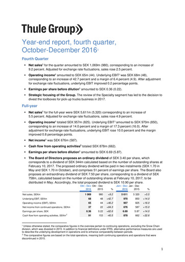 Miniature Thule Group AB Rapport trimestriel 2016-q4