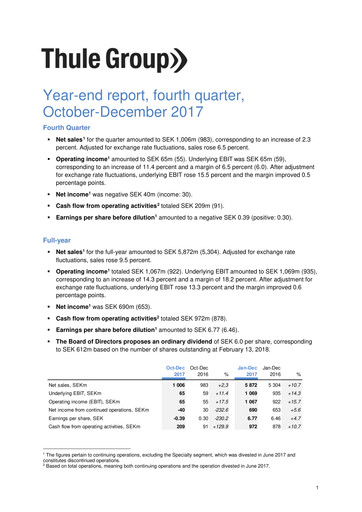 Miniature Thule Group AB Rapport trimestriel 2017-q4