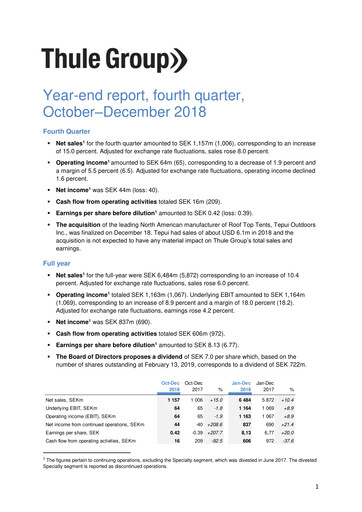 Miniature Thule Group AB Rapport trimestriel 2018-q4