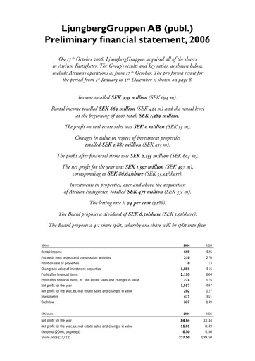 Thumbnail Atrium Ljungberg Financial Statement 2006