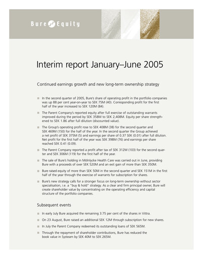 Thumbnail Bure Equity AB Half-year Report 2005-h1