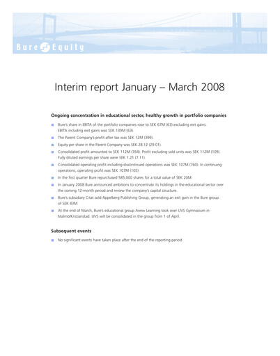 Thumbnail Bure Equity AB Quarterly Report 2008-q1