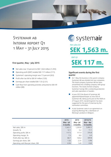 Thumbnail Systemair AB Quarterly Report 2015-q1