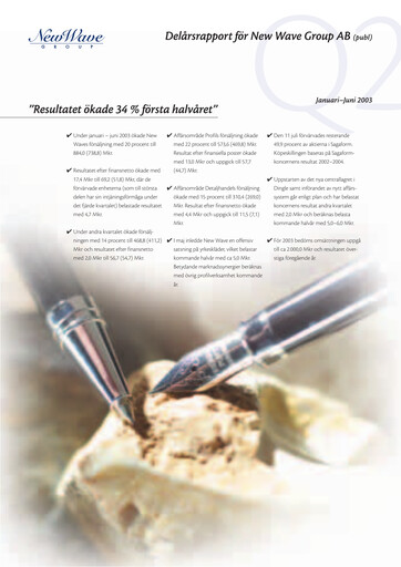 Thumbnail New Wave Group Quarterly Report 2003-q2