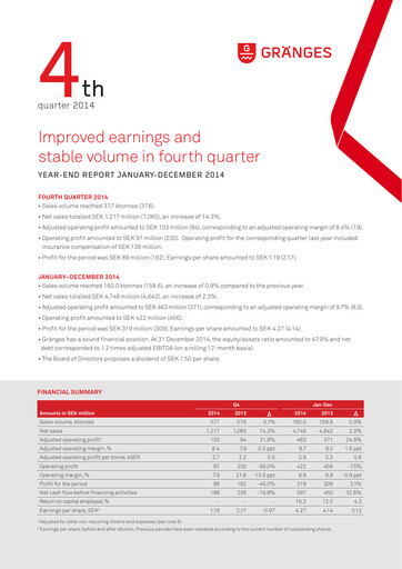 Thumbnail Gränges Quarterly Report 2014-q4