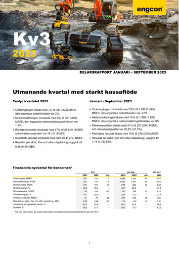 Miniature engcon AB Rapport trimestriel 2023-q3