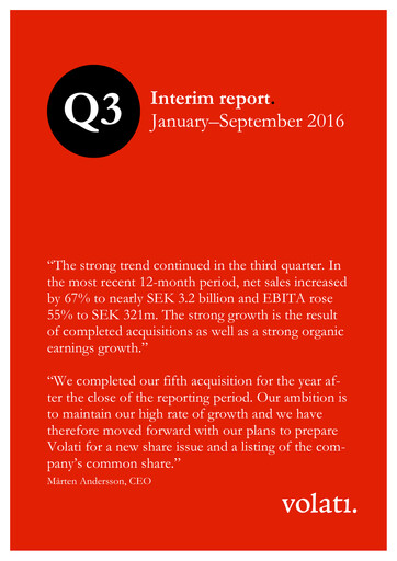 Miniature Volati AB Rapport trimestriel 2016-q3