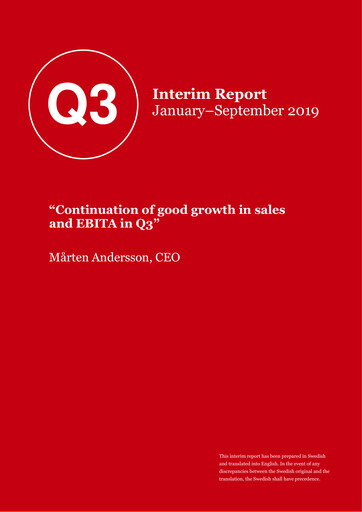 Miniature Volati AB Rapport trimestriel 2019-q3