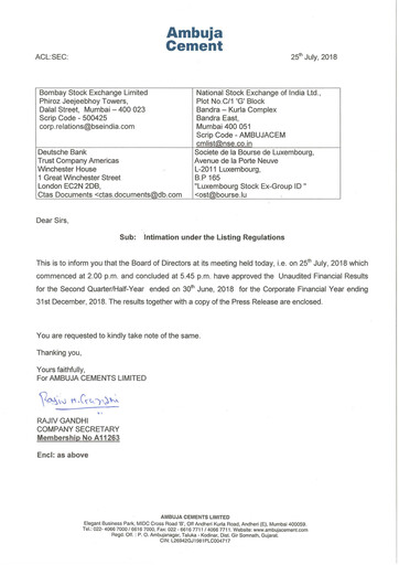 Thumbnail Ambuja Cements
 Quarterly Report 2018-q2