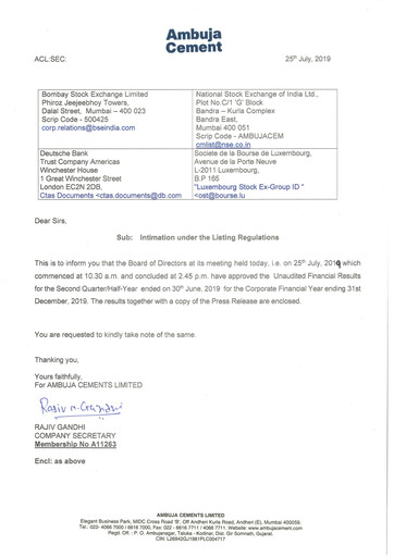 Thumbnail Ambuja Cements
 Quarterly Report 2019-q2