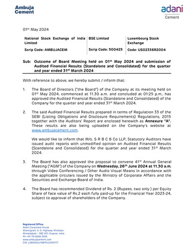 Miniature Ambuja Cements
 Rapport trimestriel 2024-q4