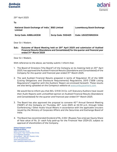 Miniature Ambuja Cements
 Rapport trimestriel 2025-q4