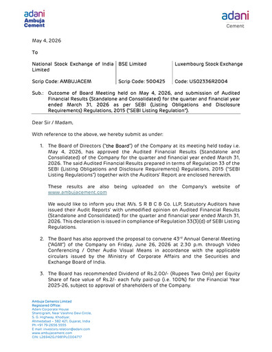 Thumbnail Ambuja Cements
 Quarterly Report 2026-q4