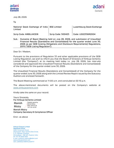 Thumbnail Ambuja Cements
 Quarterly Report 2027-q1