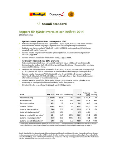 Thumbnail Scandi Standard AB Quarterly Report 2014-q4