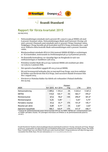 Thumbnail Scandi Standard AB Quarterly Report 2015-q1