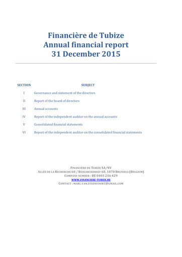 Thumbnail Financière de Tubize Annual Report 2015