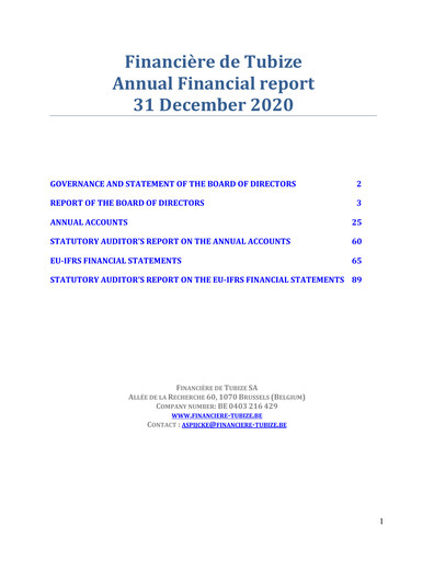 Thumbnail Financière de Tubize Annual Report 2020