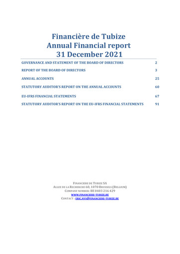 Thumbnail Financière de Tubize Annual Report 2021