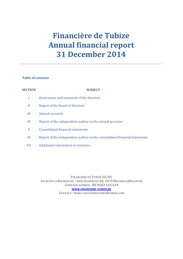 Thumbnail Financière de Tubize Financial Report 2014