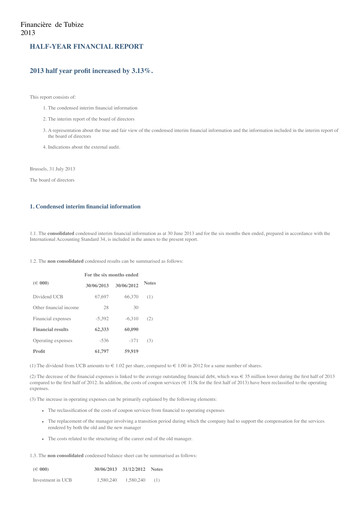 Thumbnail Financière de Tubize Half-year Report 2013-h1