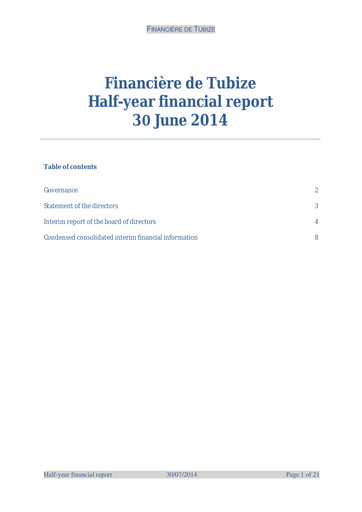 Thumbnail Financière de Tubize Half-year Report 2014-h1