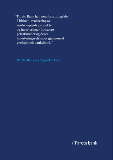 Thumbnail Pareto Bank Annual Report 2008