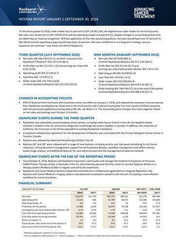 Miniature RaySearch Laboratories AB Rapport trimestriel 2018-q3