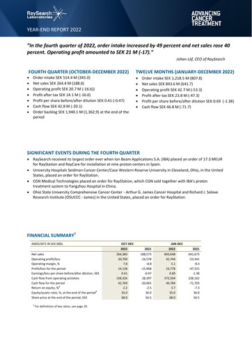 Miniature RaySearch Laboratories AB Rapport trimestriel 2022-q4