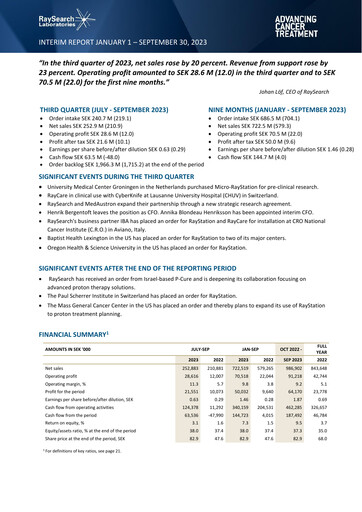 Miniature RaySearch Laboratories AB Rapport trimestriel 2023-q3