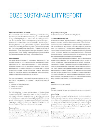 Miniature RaySearch Laboratories AB Rapport de durabilité 2022