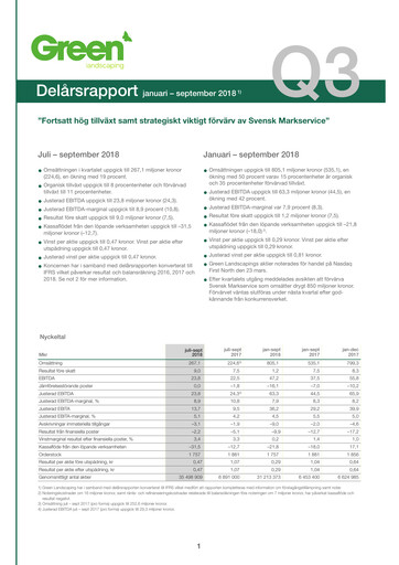Miniature Green Landscaping Group Rapport trimestriel 2018-q3