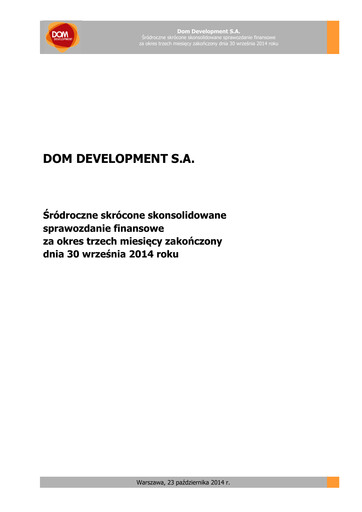 Thumbnail Dom Development Quarterly Report 2014-q3
