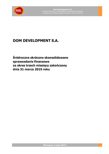 Thumbnail Dom Development Quarterly Report 2019-q1