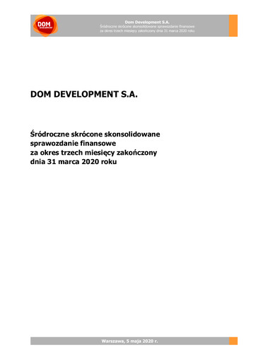 Thumbnail Dom Development Quarterly Report 2020-q1