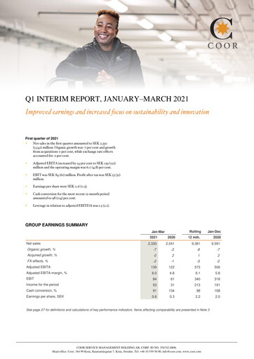 Thumbnail Coor Service Management Holding AB Quarterly Report 2021-q1