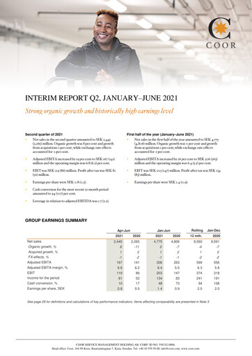 Thumbnail Coor Service Management Holding AB Quarterly Report 2021-q2
